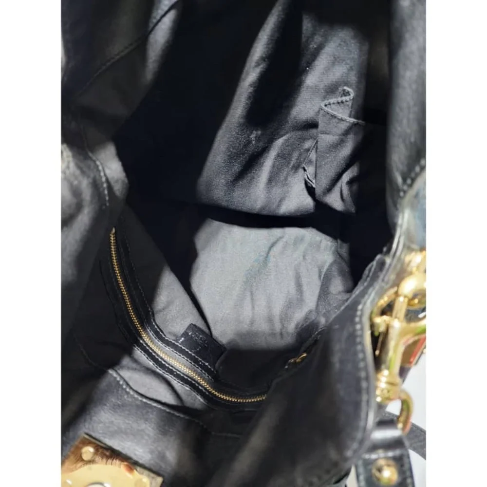 Authentic Gucci GG Canvas and Leather Medium Babouska Indy Hobo Bag Black